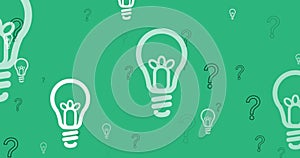 Animation of lightbulb icons over question marks on green background