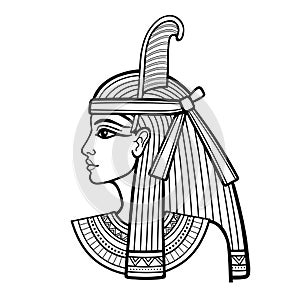 Animation linear portrait of beautiful Egyptian woman. Goddess Maat.