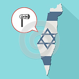 Animation of a long shadow Israel map with its flag and a comic
