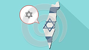Animation of a long shadow Israel map with its flag and a comic balloon with a jewish star of david