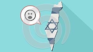 Animation of a long shadow Israel map with its flag and a comic balloon with suprise emoji face