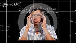 Animation of mathematical equations over stressed man thinking