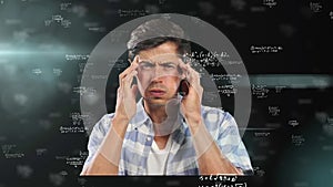 Animation of mathematical equations over stressed man thinking