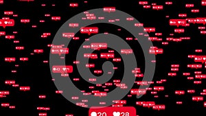 Animation of a media messages and likes counter moving randomly.