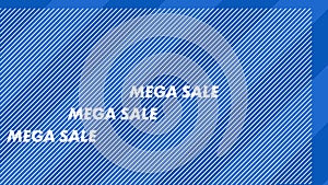 Animation of mega sale text banner and abstract shapes against blue striped background