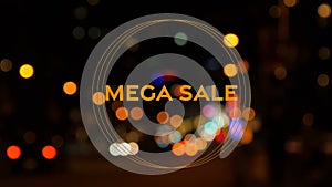 Animation of mega sale text over blurred colorfull ights