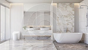 Animation of modern style luxury white bathroom with marble stone 3d render