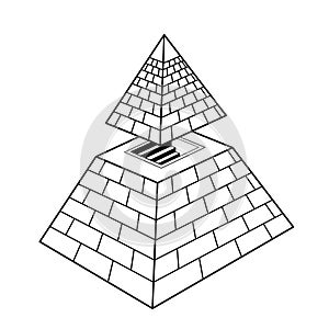 Animation monochrome drawing: symbol of  Egyptian pyramid with a separate vertex and a staircase inside.