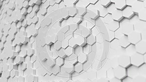 Animation movement of white hexagons with wave movements, honeycomb with offset effect. White abstract sci-fi background