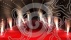 Animation of moving contour lines over red carpet venue with moving spotlights