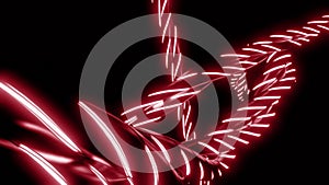 Animation of moving neon lines in dark. Design. Line of dark harnesses with neon stripes in dark. Abstract lines with
