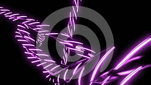 Animation of moving neon lines in dark. Design. Line of dark harnesses with neon stripes in dark. Abstract lines with