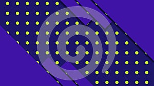 Animation of multiple diagonal purple stripes over rows of green dots in formation on purple backgro