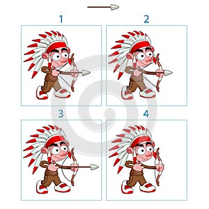 Animation of native boy in 4 frames with bow and arrow