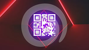 Animation of neon shapes and qr code in red space