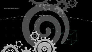 Animation of network of cogs spinning and data processing