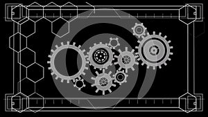 Animation of network of cogs spinning and data processing