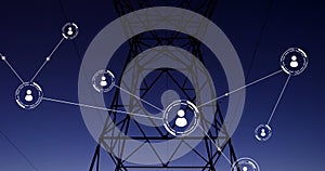 Animation of network of conncetions with icons over pylon