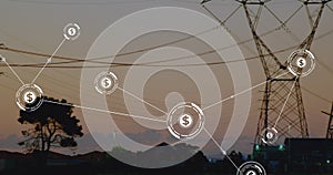 Animation of network of conncetions with icons over pylon