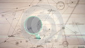 Animation of network of connections with data over green mug of coffee