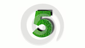 Animation number 5 five motion graphics with green grass texture