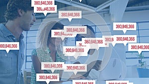 Animation of numbers changing over business people working together