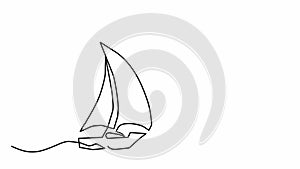 Animation of one single line drawing of sail boat sailing on the sea illustration. Water transportation vehicle concept