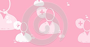 Animation of online white people icons moving on pink background