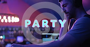 Animation of party over caucasian male dj