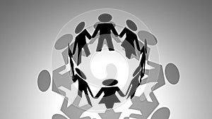 Animation of people holding hands in a circle. Video of people together and relating. Concept of union, work, unity, communion