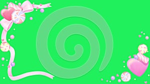 Animation pink hearts with sqare shape frame with green space.