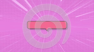 Animation of pink speech bubble over white rays moving in seamless loop on pink background