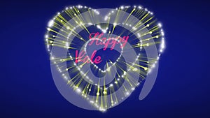 Animation pink text Happy Valentine`s Day with firework heart shape.