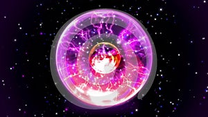 Animation Plasma ball going hot and explode in bigbang or supernova destroy all stars with shining light in outer space universe b