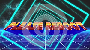 Animation of please reboot in digital abstract space