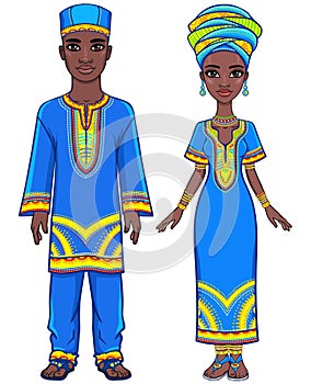 Animation portrait of the African family in ethnic clothes.