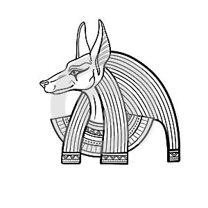 Animation portrait Ancient Egyptian god Anubis. Deity with canine head. God of death. View profile.