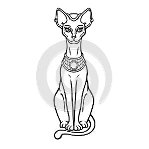 Animation portrait Ancient Egyptian goddess Bastet Bast. Sacred cat.