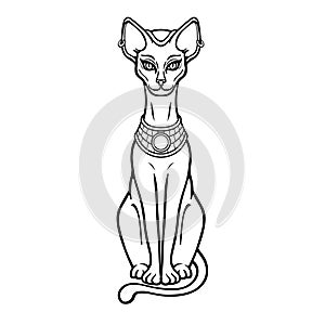 Animation portrait Ancient Egyptian goddess Bastet Bast. Sacred cat. photo