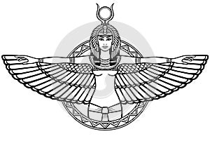 Animation portrait of the ancient Egyptian winged goddess.