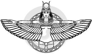 Animation portrait of the ancient Egyptian winged goddess.