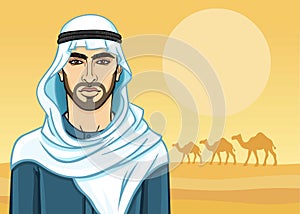 Animation portrait of the Arab man in a keffiyeh.