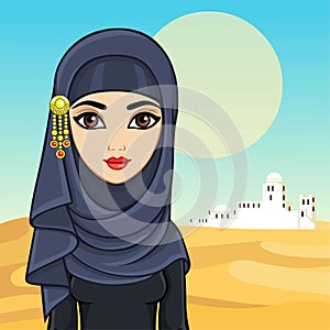 Animation portrait of the Arab woman in traditional clothes