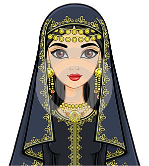 Animation portrait of the Arab woman in a traditional suit.