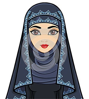 Animation portrait of the Arab woman in a traditional suit.