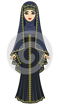 Animation portrait of the Arab woman in a traditional suit.