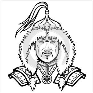 Animation portrait of an Asian man warrior in ancient armor. Central Asia. photo