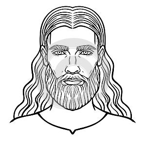 Animation portrait of the bearded man with long hair.