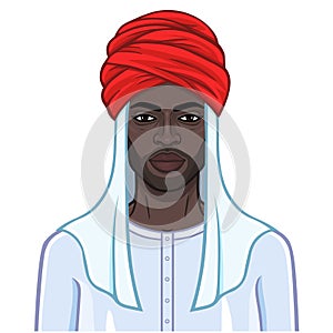 Animation portrait of beautiful African man in a turban.