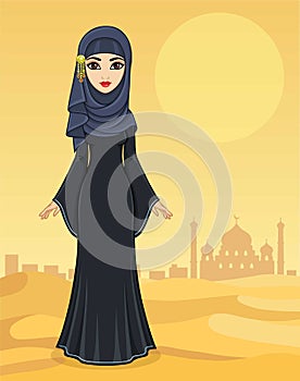 Animation portrait of the beautiful Arab woman in ancient clothes.